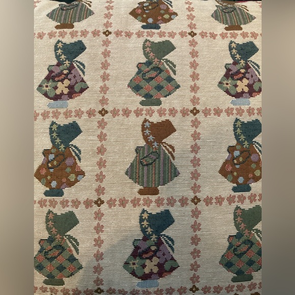 Vintage Americana Tapestry Woven Throw Pillow Sunbonnet Sue Prairie 16 x 16" - Picture 2 of 5
